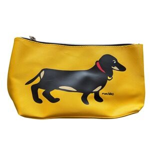 Marc Tetro Dachshund Cosmetic Bag Womens Large Yellow Good Weiner Dog Pouch
